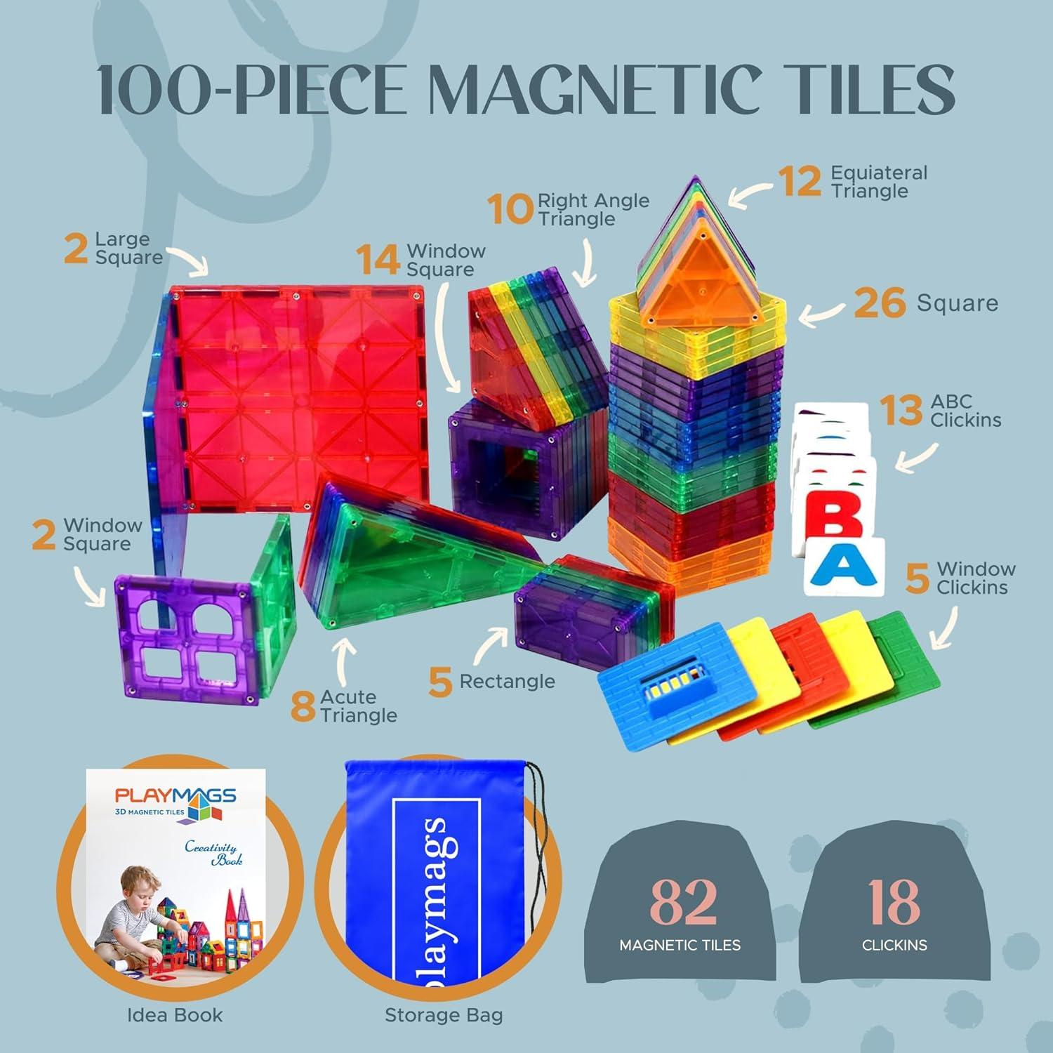 Playmags Set de Azulejos Magnéticos 100 Piezas para Niños 1-5 Años
