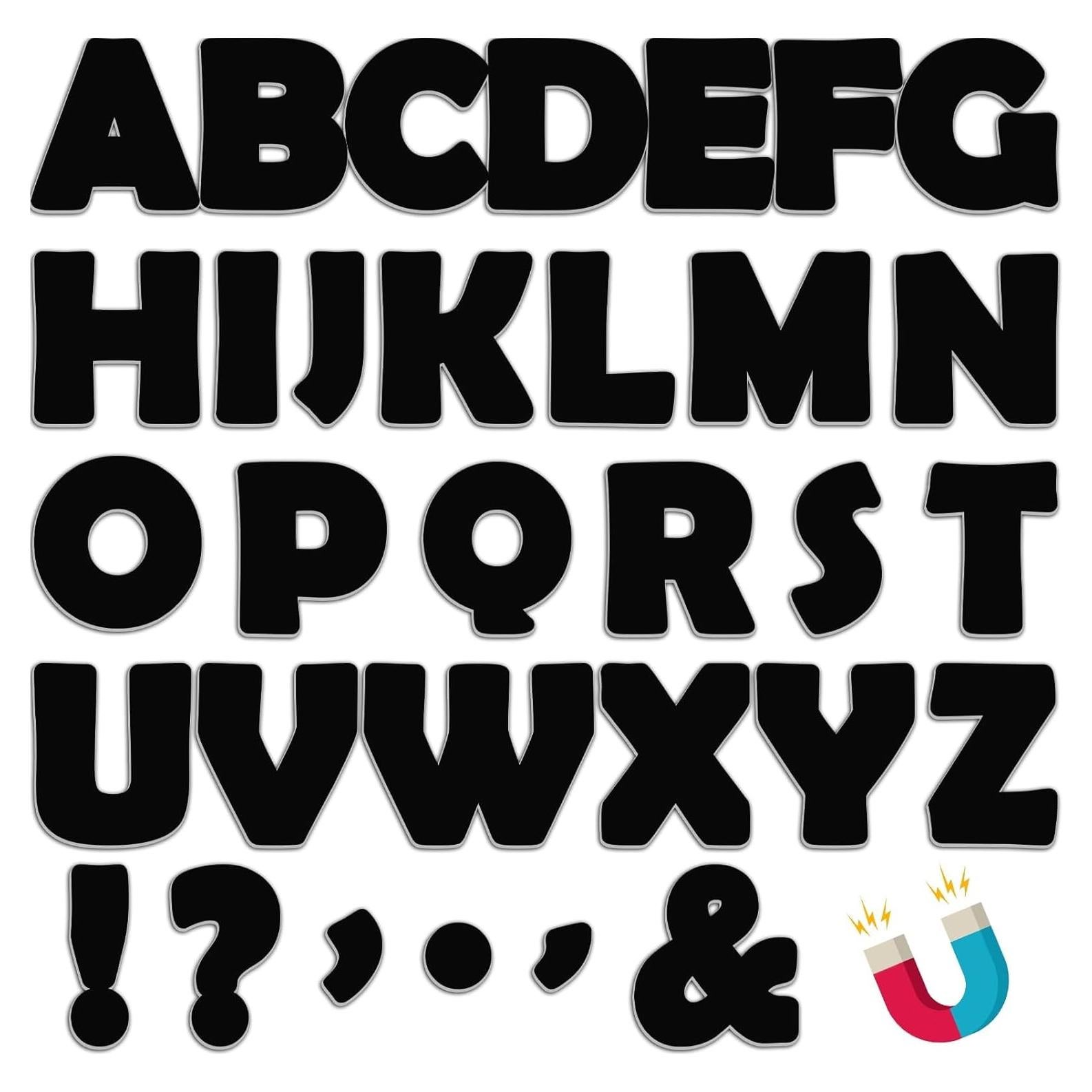 Kit de Letras Magnéticas Negras Qyeahkj 103 Piezas 5 cm