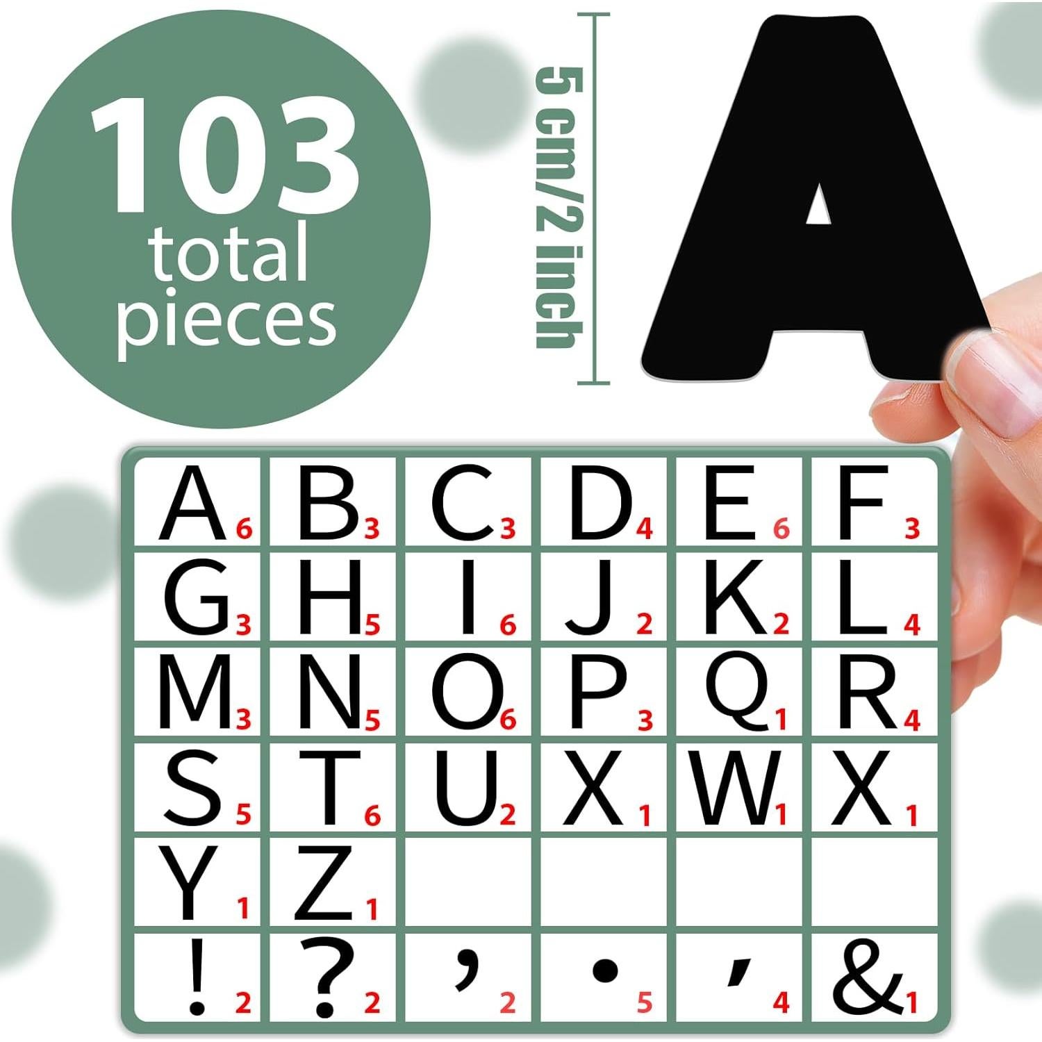 Kit de Letras Magnéticas Negras Qyeahkj 103 Piezas 5 cm