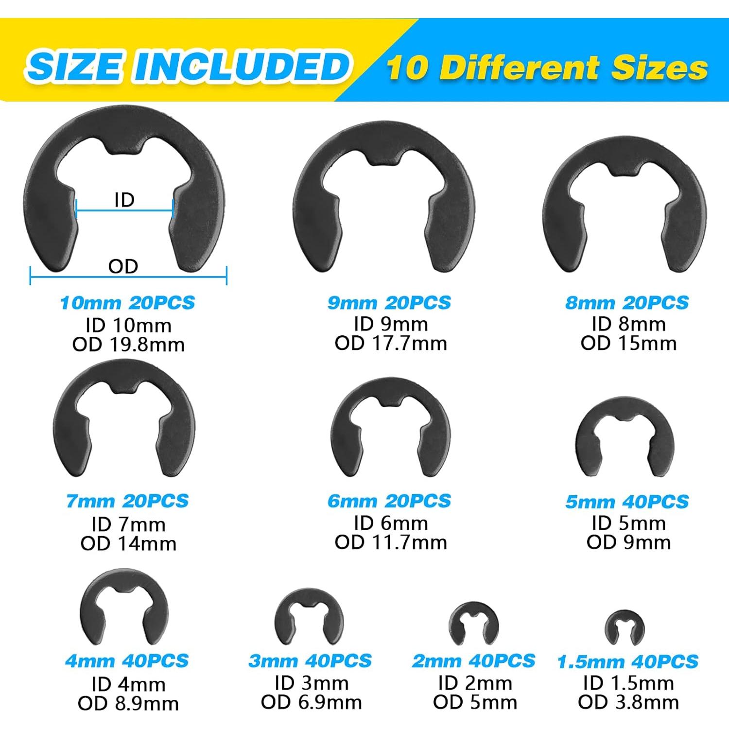 Kit de Anillos de Retención Externos C-clip 800 Pcs Acero Aleado