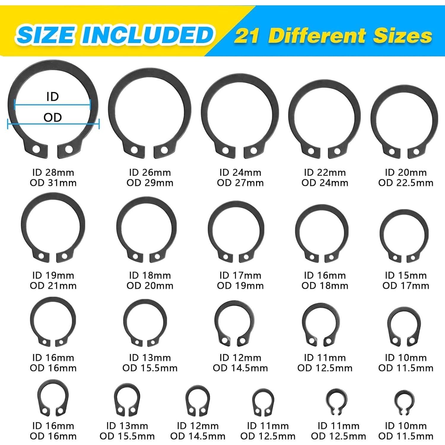 Kit de Anillos de Retención Externos C-clip 800 Pcs Acero Aleado