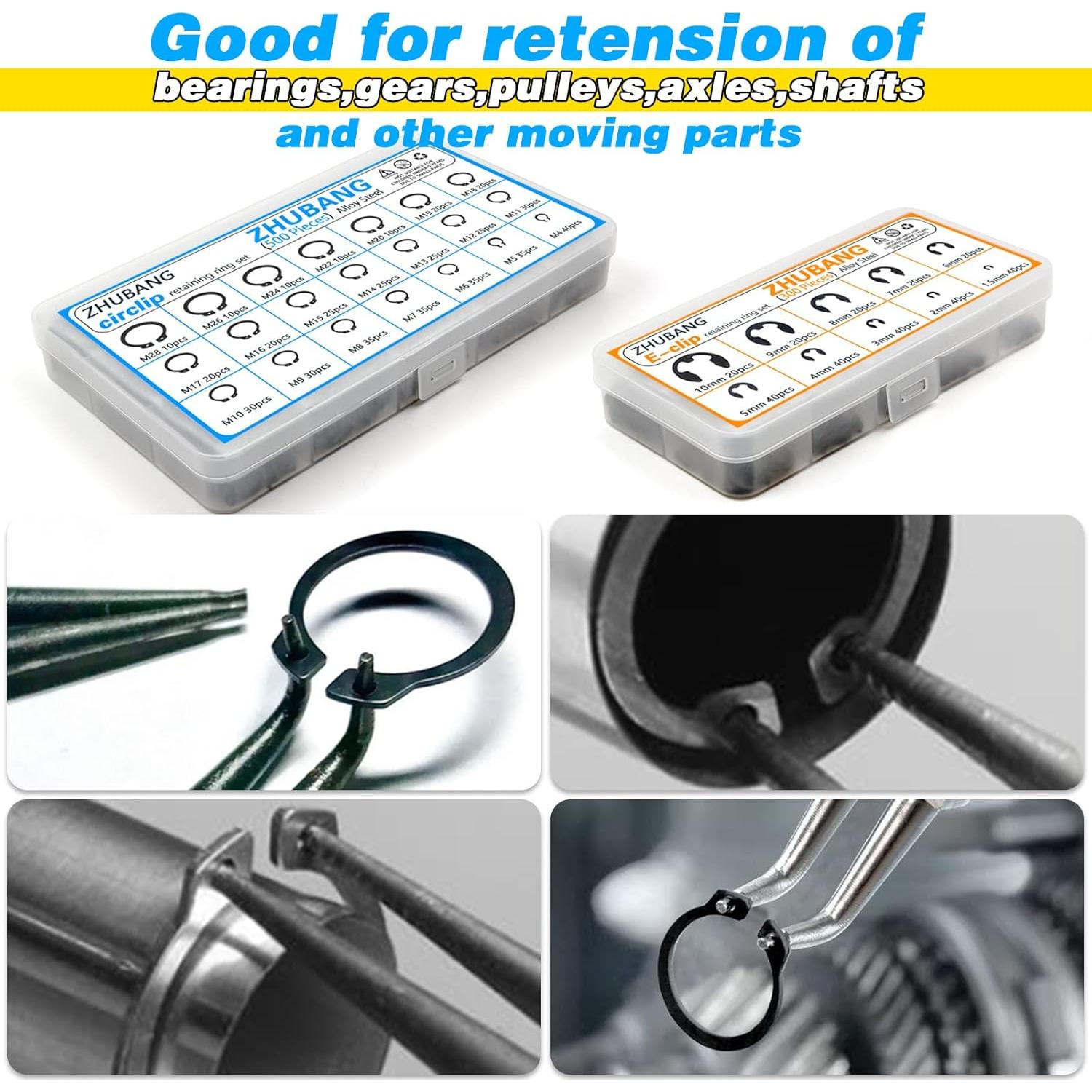 Kit de Anillos de Retención Externos C-clip 800 Pcs Acero Aleado