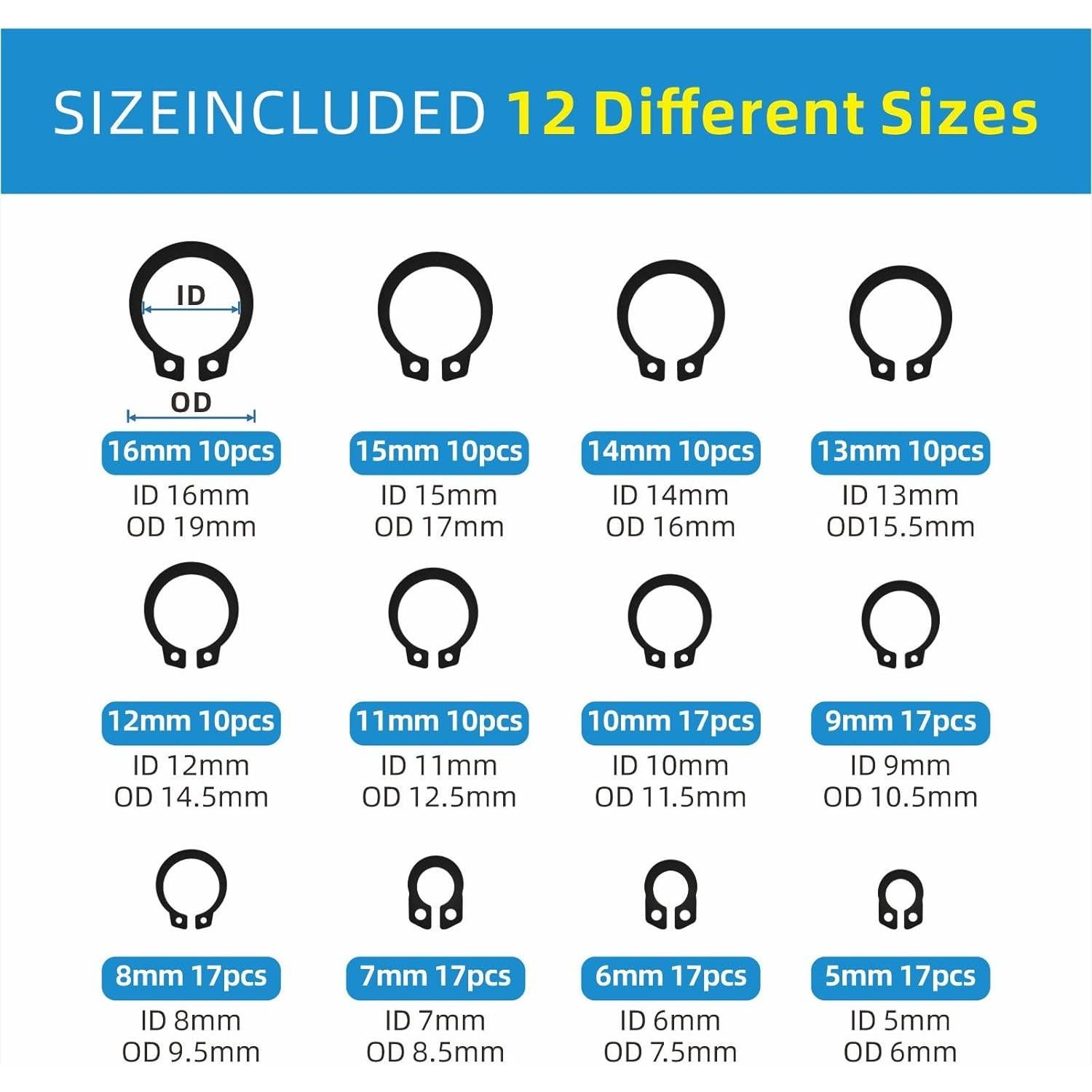 Juego de Clips E y Anillos de Presión Mariyandh 324 Pcs