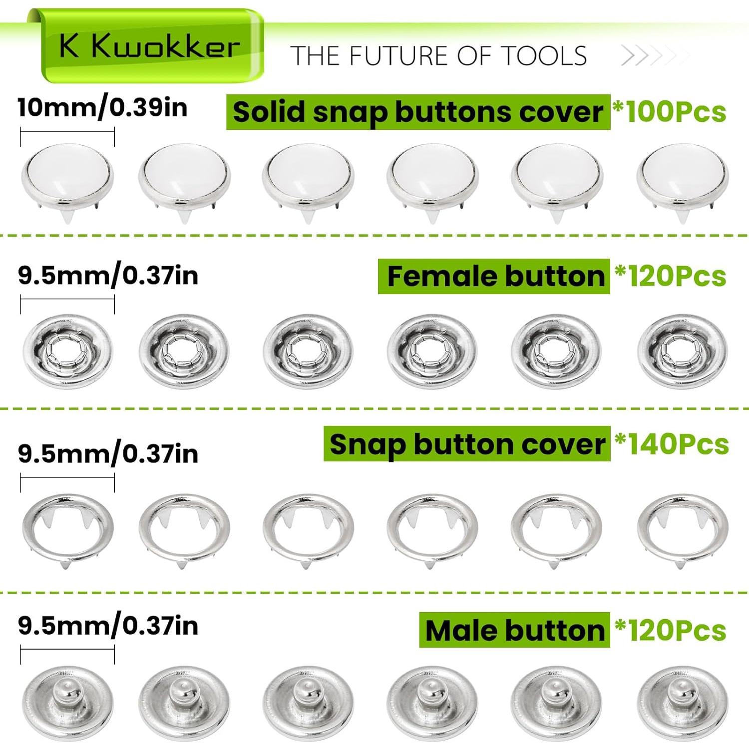 Kit de Botones a Presión K Kwokker 120 Conjuntos Metal Cobre