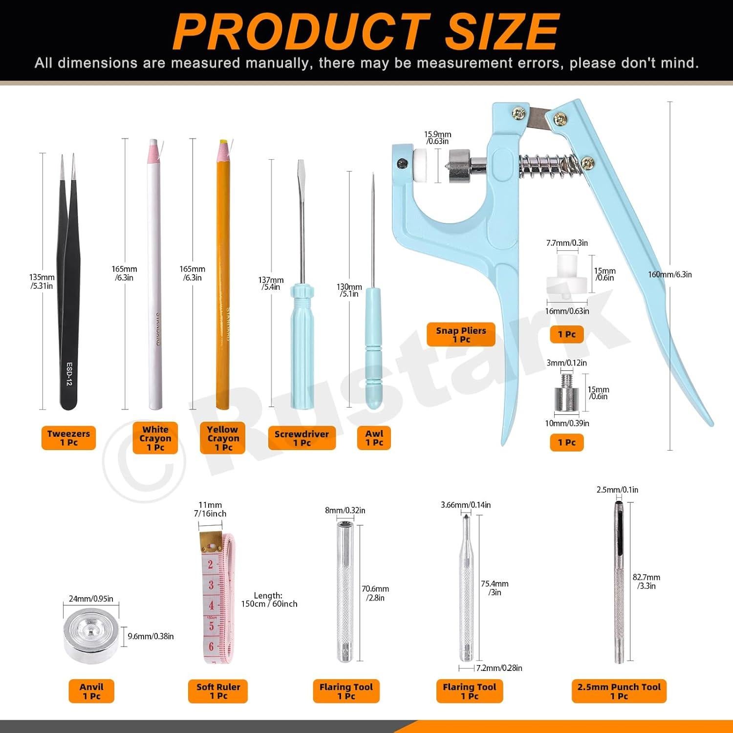 Kit de 90 Botones a Presión 12.5mm Rustark con Herramientas