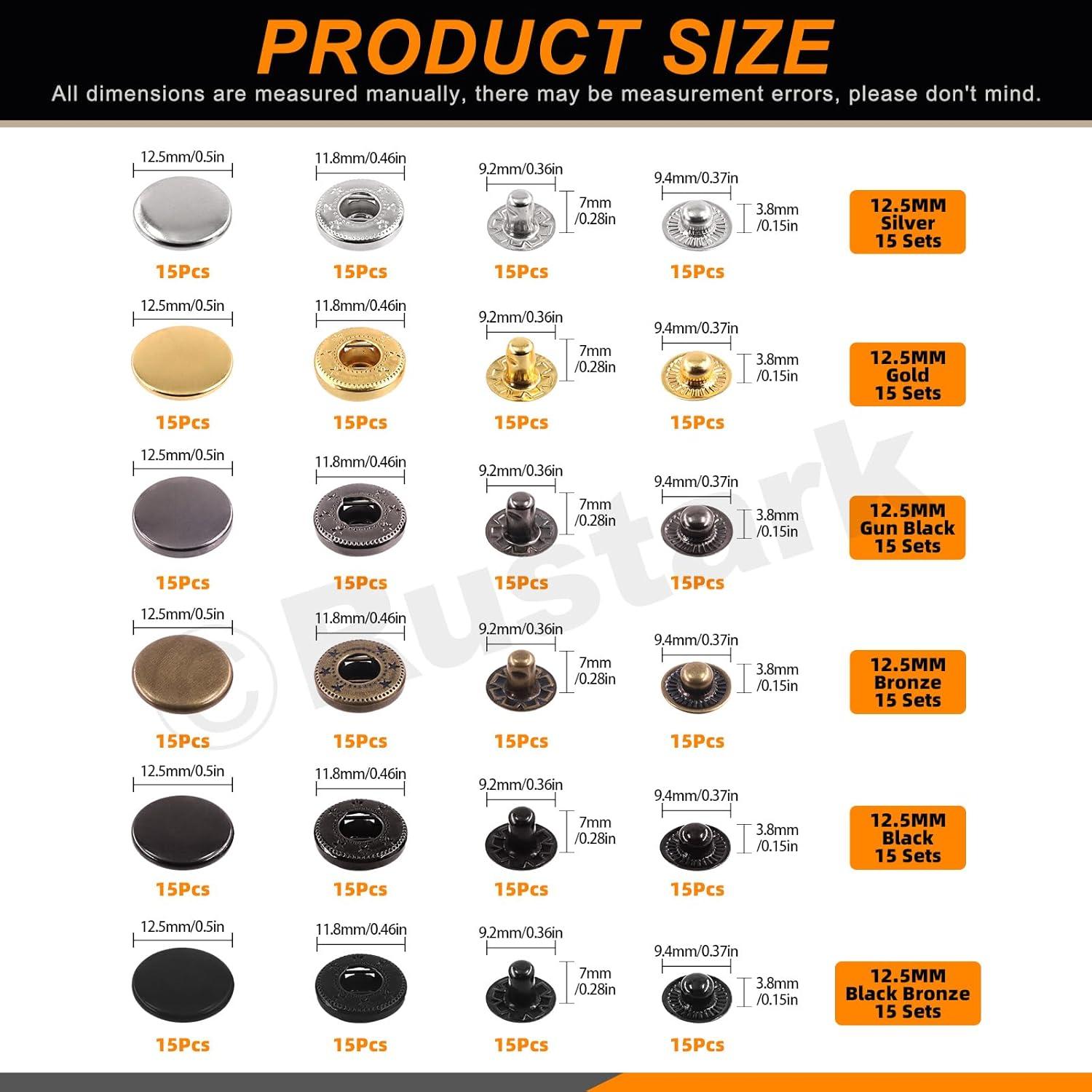 Kit de 90 Botones a Presión 12.5mm Rustark con Herramientas