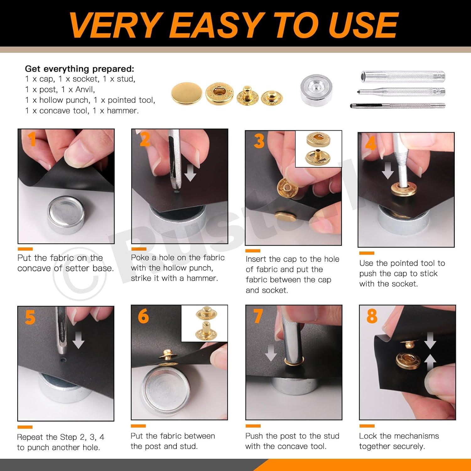 Kit de 90 Botones a Presión 12.5mm Rustark con Herramientas