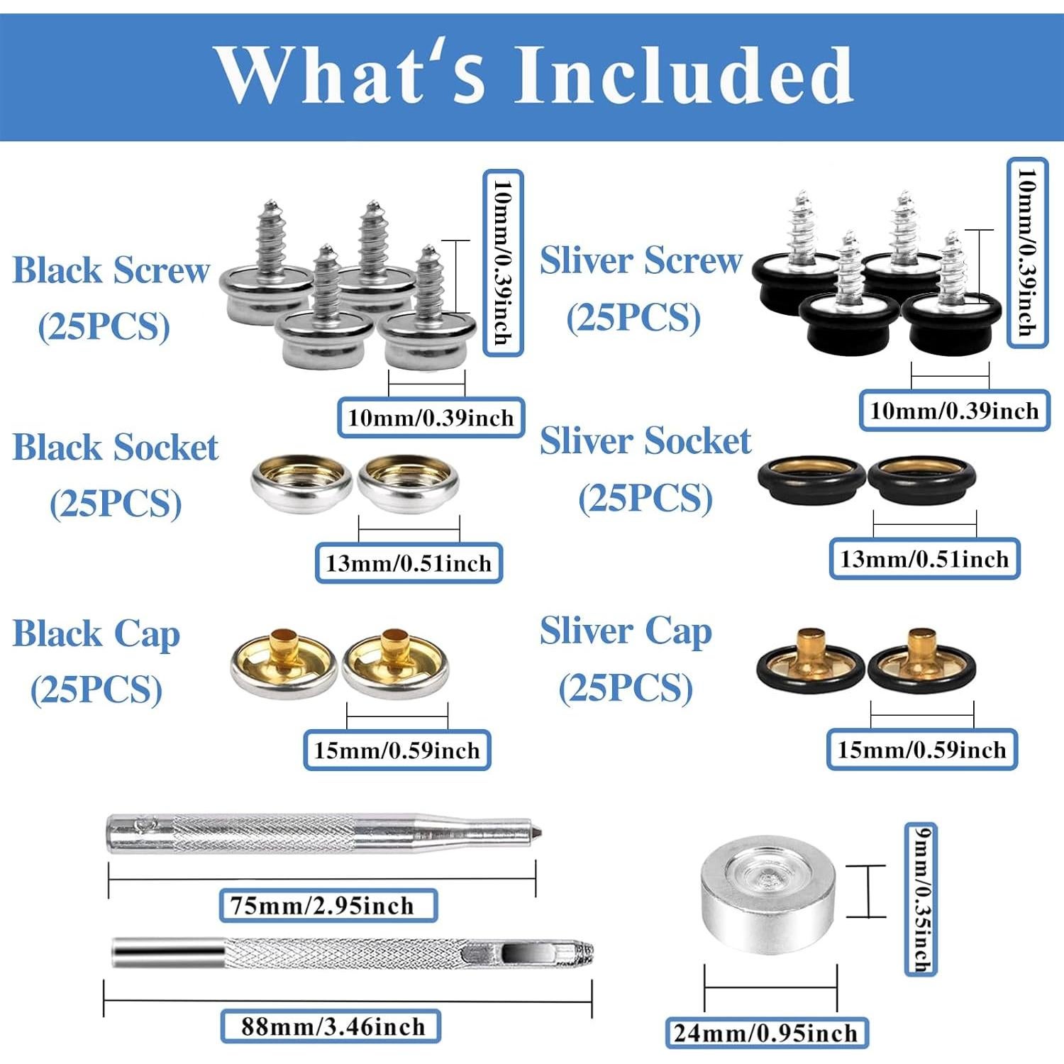 Kit de Botones de Lona 150 Piezas GTAAOY Acero Inoxidable 304