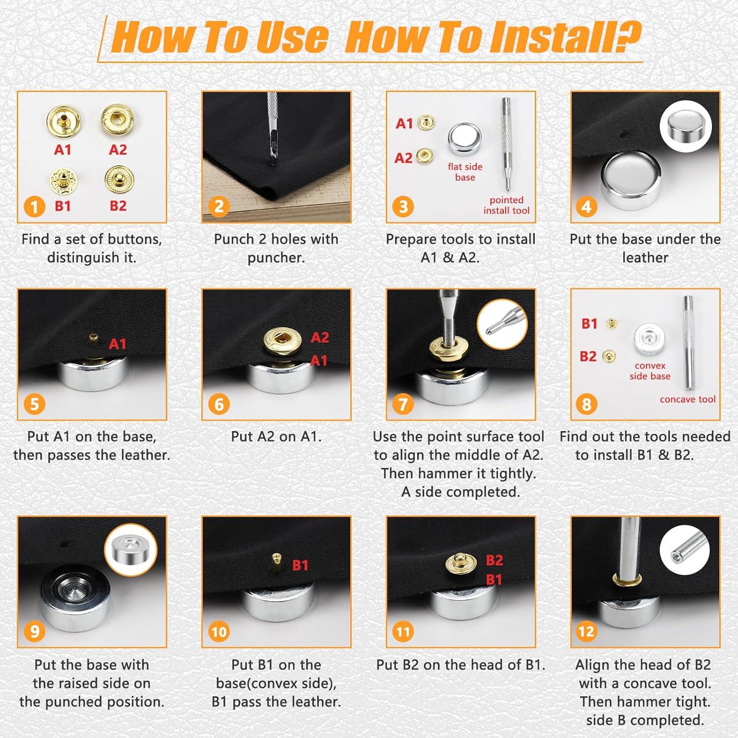 Kit de Botones a Presión PRECIHW 120 Sets 12mm 4 Colores