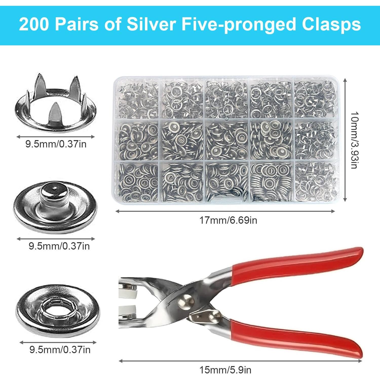 Kit de 200 Broches Metálicos 9.5mm con Herramienta JLNGTHONG