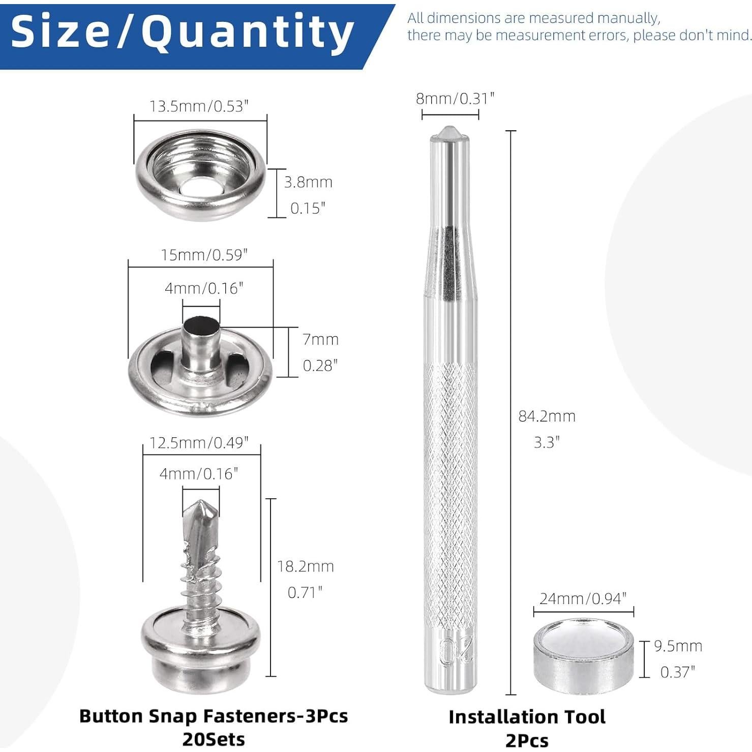 Kit de Botones a Presión Glarks 62Pcs Acero Inoxidable Marino