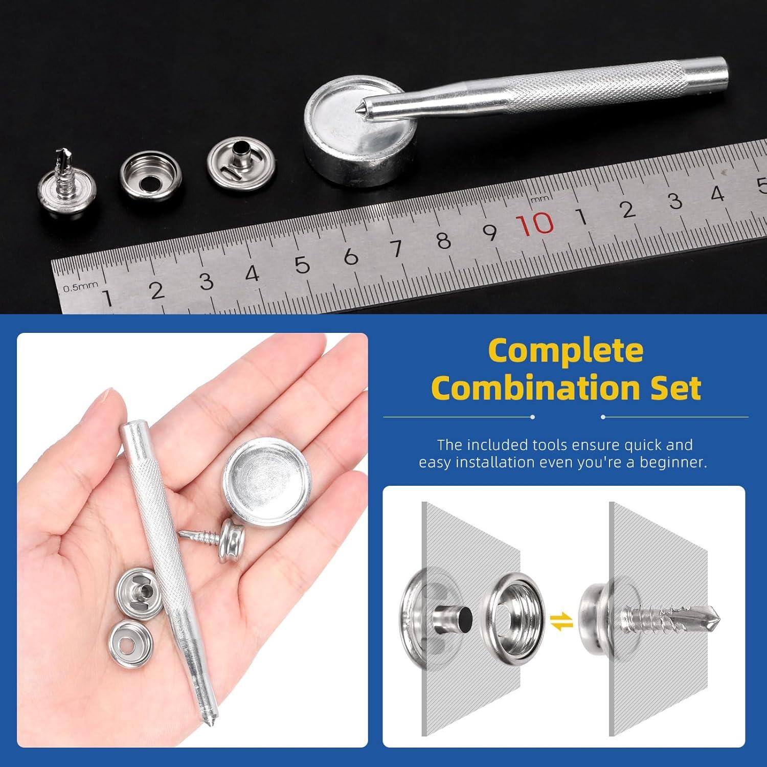 Kit de Botones a Presión Glarks 62Pcs Acero Inoxidable Marino