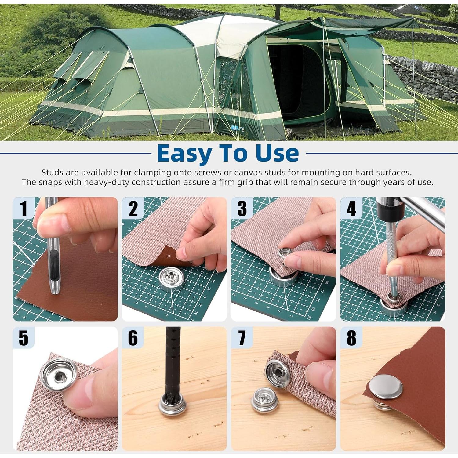 Kit de Botones a Presión Glarks 62Pcs Acero Inoxidable Marino