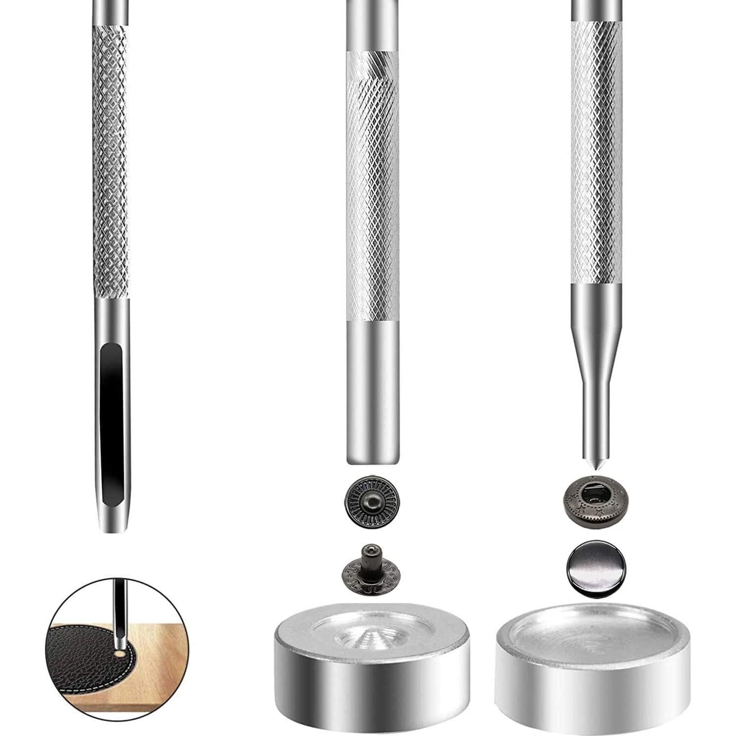 80 Botones a Presión de Cuero Negro BetterJonny 15mm con Herramientas