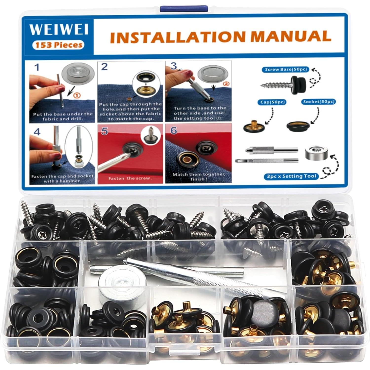 Kit de Botones de Lienzo Weiwei 50 Juegos Acero Inoxidable