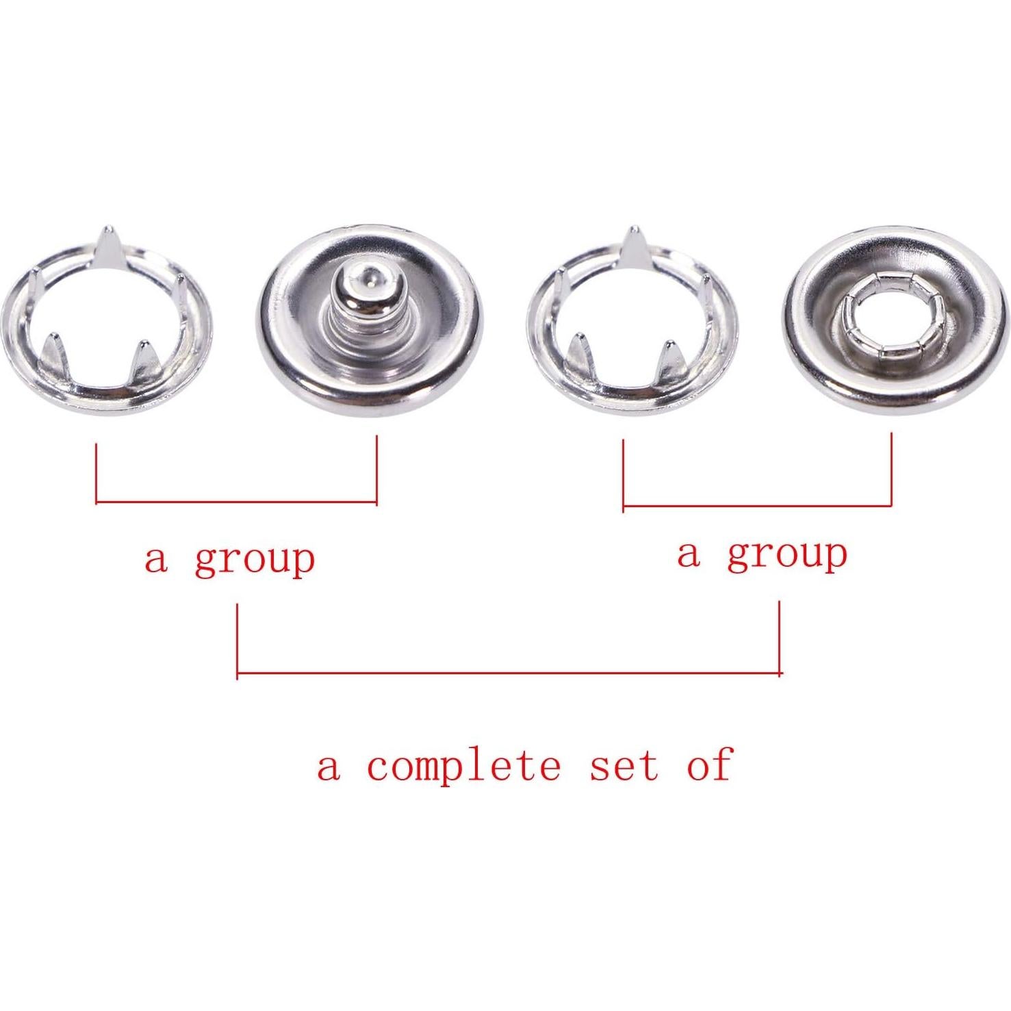 Kit de Botones a Presión Metálicos ONLYKXY 50 Piezas Plata