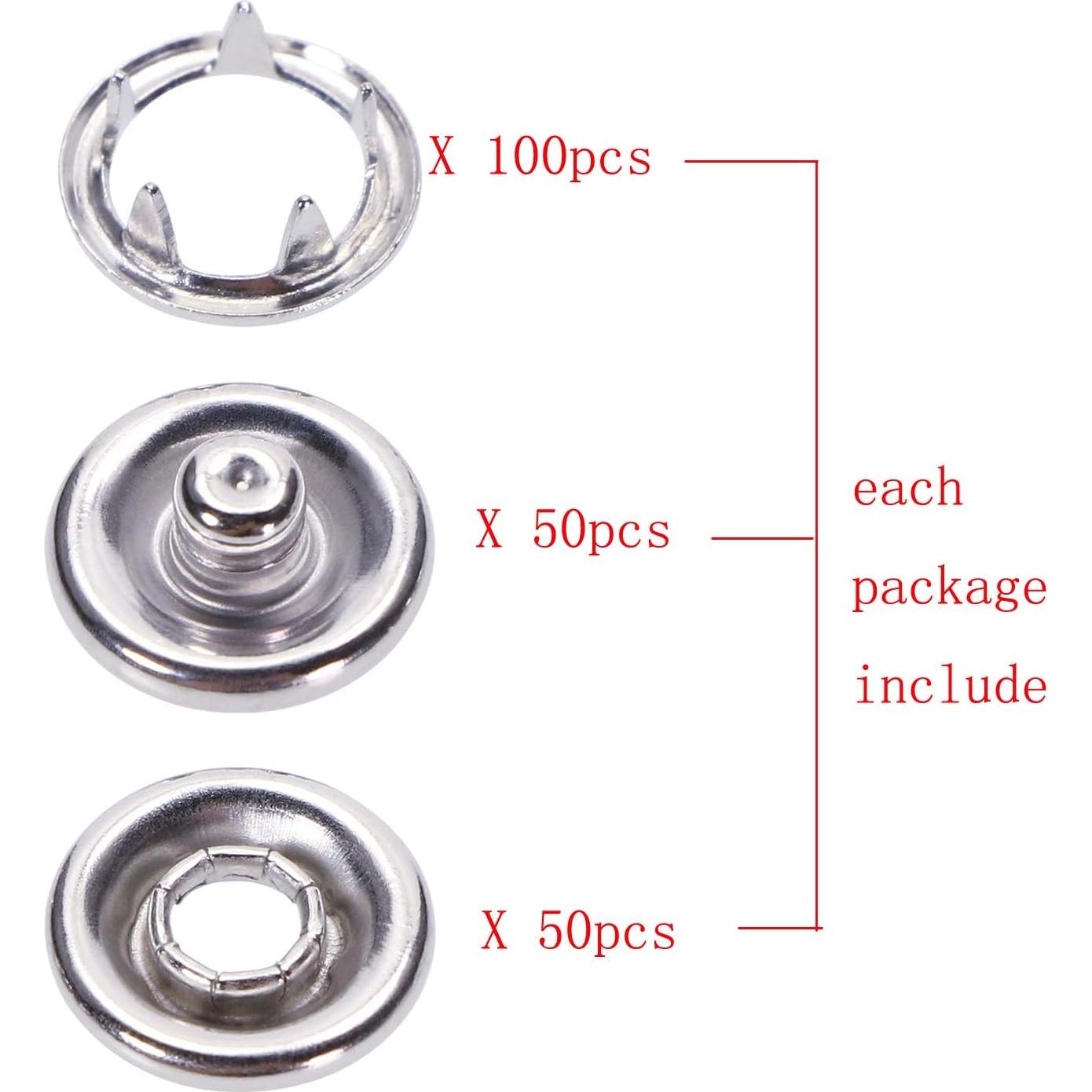 Kit de Botones a Presión Metálicos ONLYKXY 50 Piezas Plata