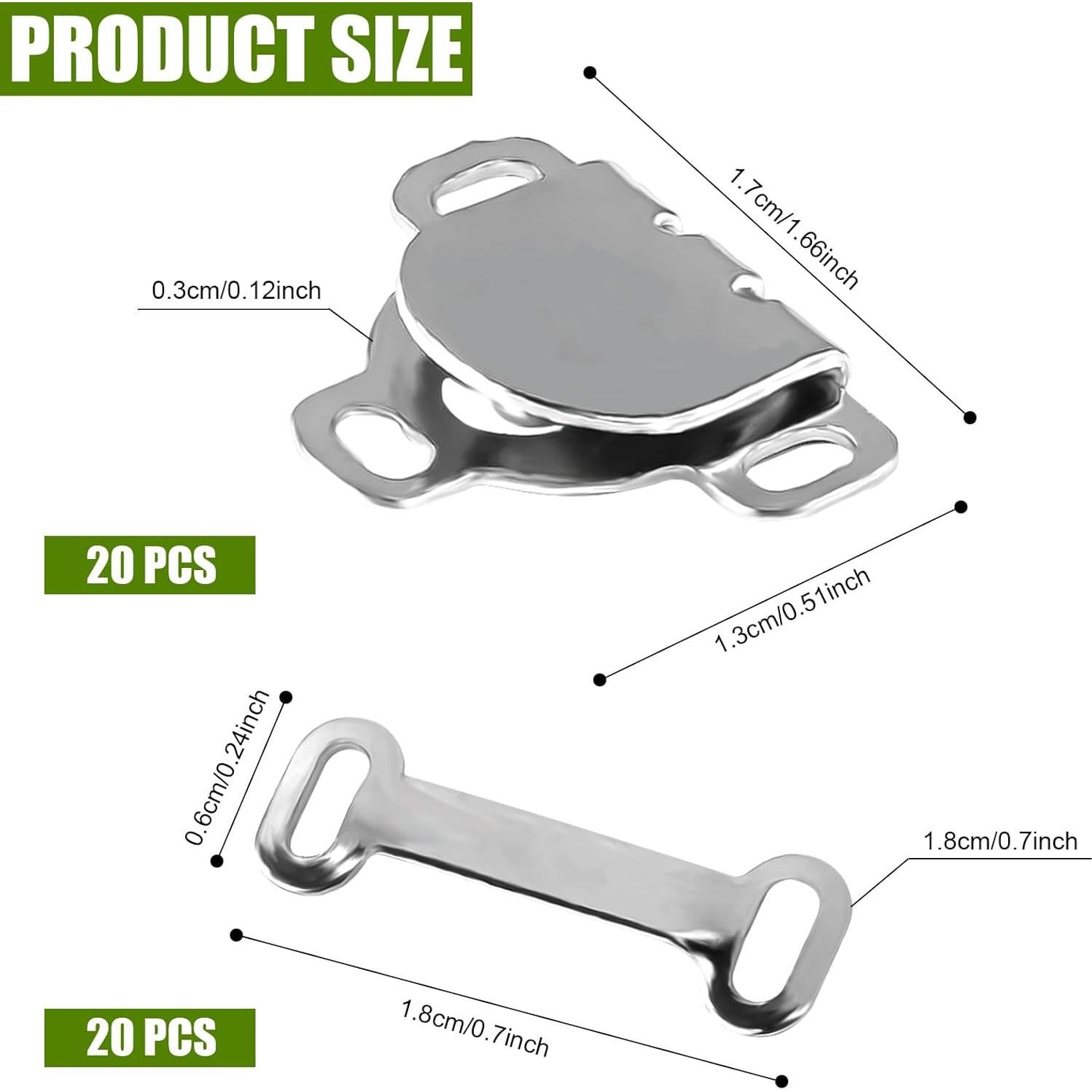 20 Juegos de Ganchos y Ojos de Cierre de Costura Plata 17mm