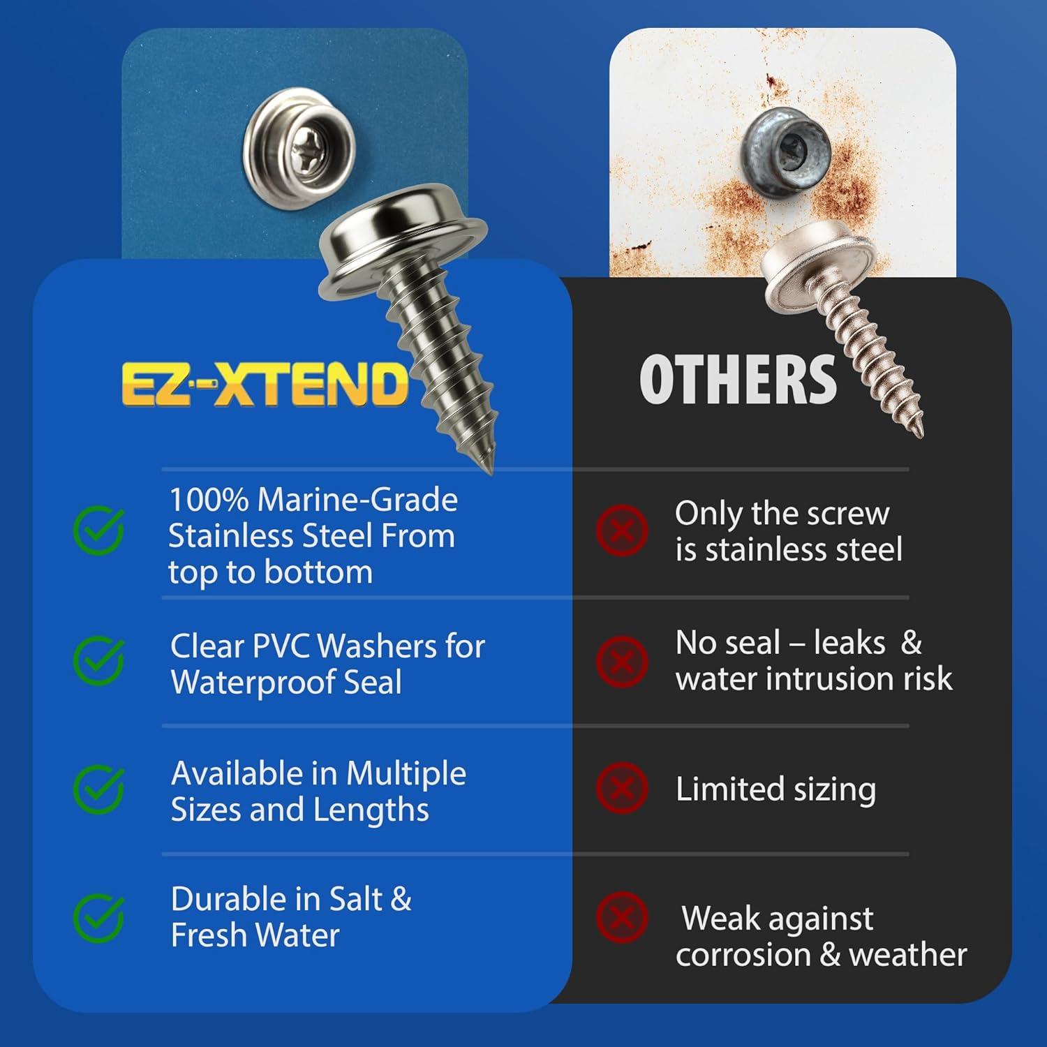 Kit de Tornillos de Acero Inoxidable EZ-Xtend #10 5/8" para Barcos