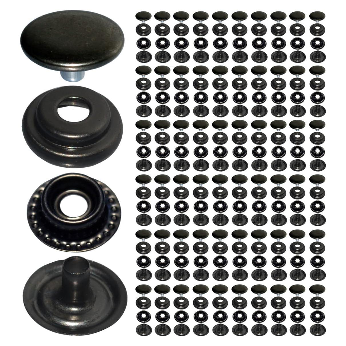 60 Botones de Presión Megoto Acero Inoxidable 12.5mm Negro