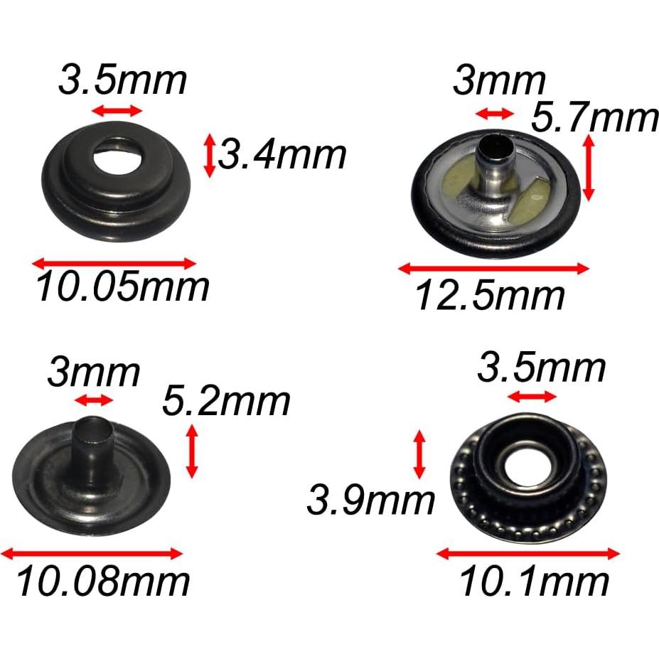 60 Botones de Presión Megoto Acero Inoxidable 12.5mm Negro