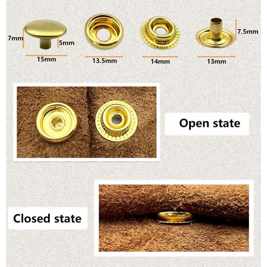 Kit de Sujetadores de Presión de Cuero YIHOPPL 15mm Latón 25 Piezas
