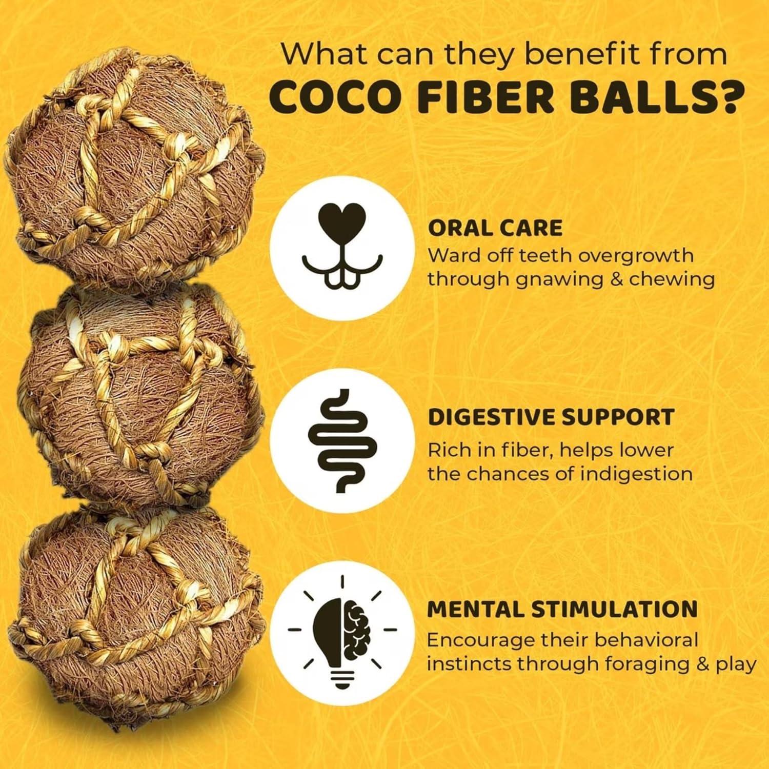 Pelotas de Coco para Conejos SunGrow - 3 Piezas, Alivio Estrés