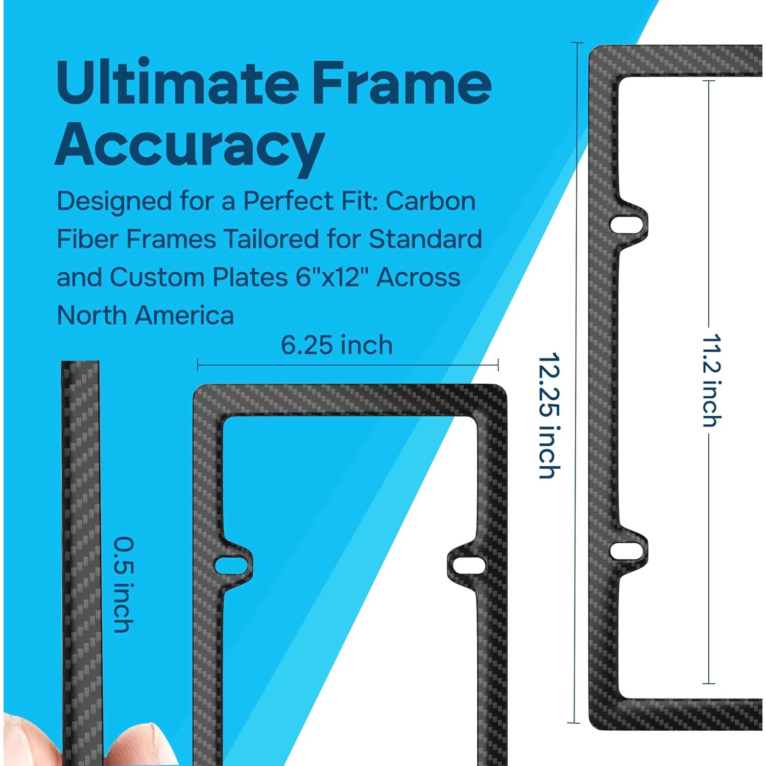 Pure Carbon Fiber License Plate Frame - Rattle Proof, Sleek, Lightweight, Rust-Proof, and Durable Car Plate Frame - Black License Plate Frames (1 Pack 4 Holes)