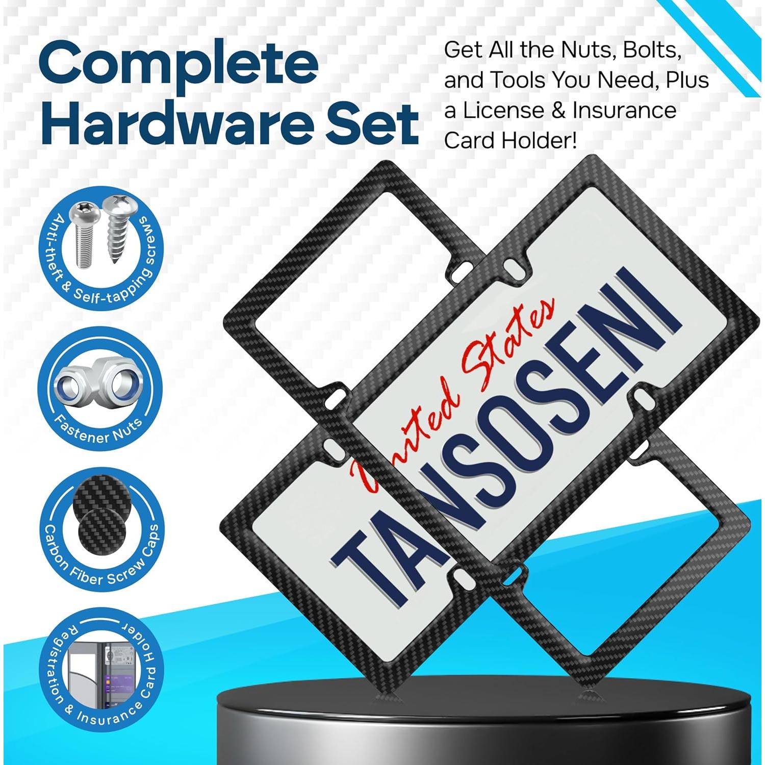 Pure Carbon Fiber License Plate Frame - Rattle Proof, Sleek, Lightweight, Rust-Proof, and Durable Car Plate Frame - Black License Plate Frames (1 Pack 4 Holes)