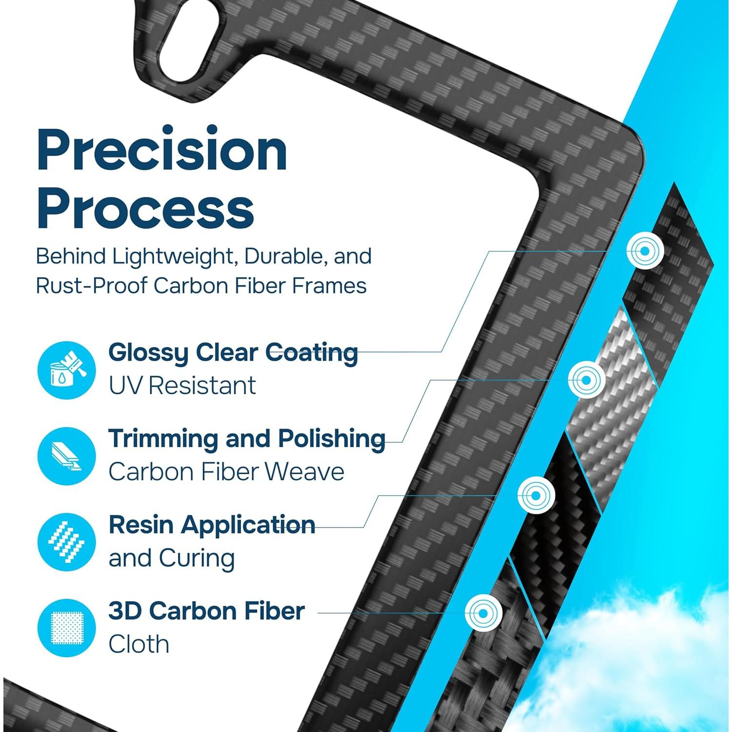 Pure Carbon Fiber License Plate Frame - Rattle Proof, Sleek, Lightweight, Rust-Proof, and Durable Car Plate Frame - Black License Plate Frames (1 Pack 4 Holes)