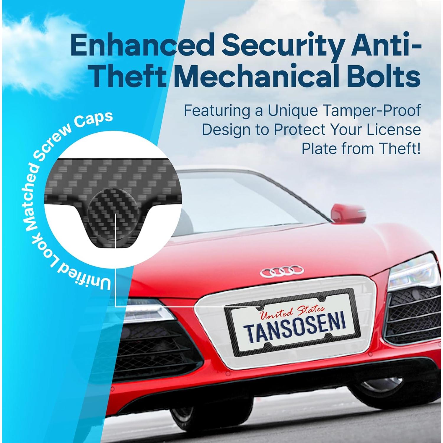 Pure Carbon Fiber License Plate Frame - Rattle Proof, Sleek, Lightweight, Rust-Proof, and Durable Car Plate Frame - Black License Plate Frames (1 Pack 4 Holes)