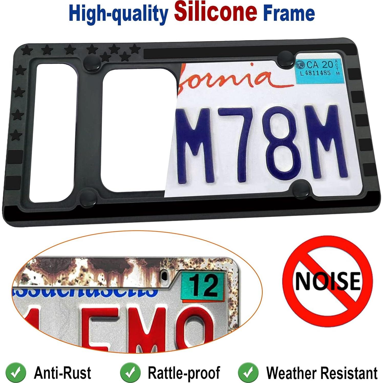 Marco de Placa de Licencia Silicona FBJTDQ Bandera EE. UU. 2 Pzas