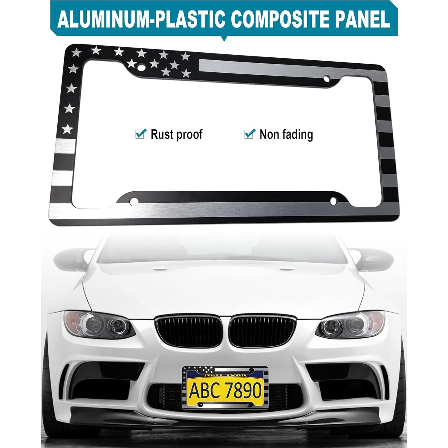 Marco de Placa de Licencia RCKJNJ con Bandera Americana - Paquete de 2