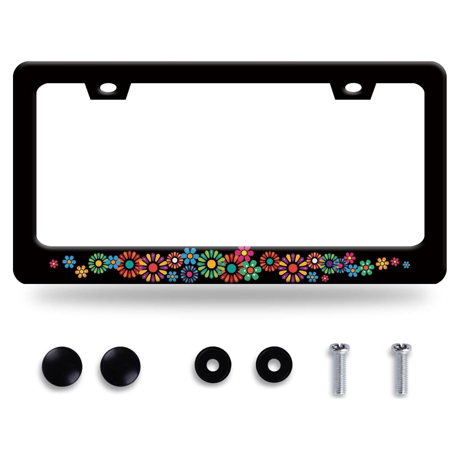 Marco de Placa de Licencia Acero Inoxidable BRAGHRTED Flores Hippie