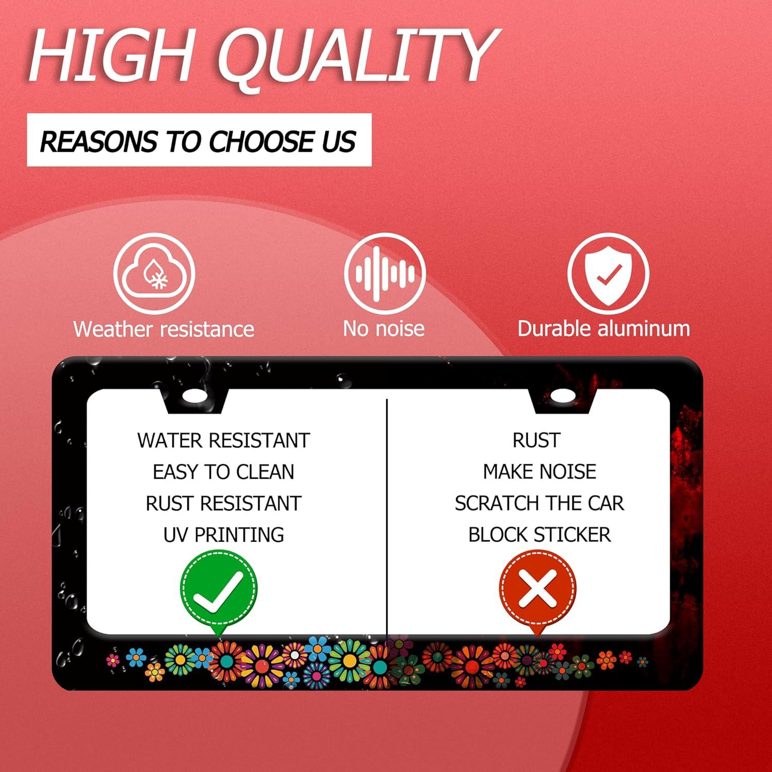 Marco de Placa de Licencia Acero Inoxidable BRAGHRTED Flores Hippie