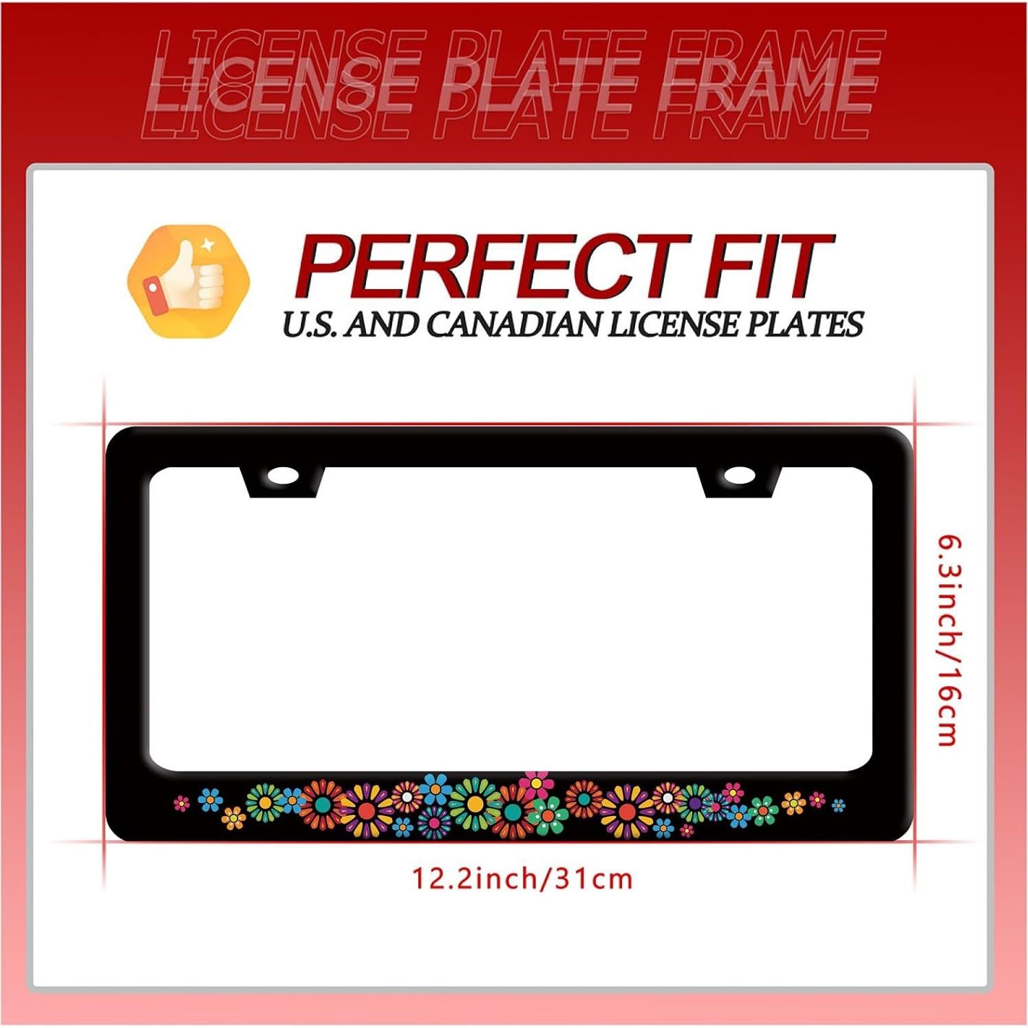 Marco de Placa de Licencia Acero Inoxidable BRAGHRTED Flores Hippie