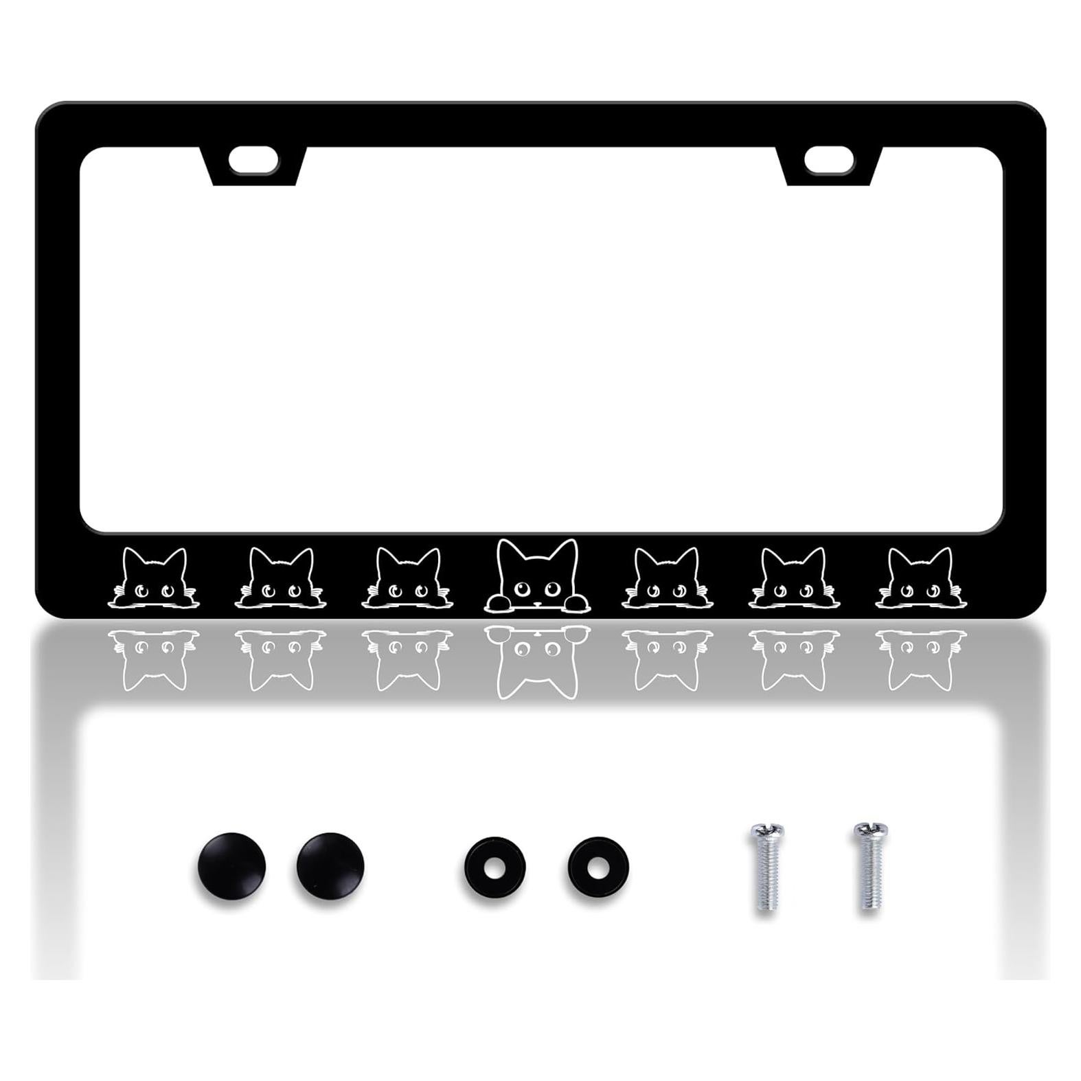 Marco de Placa de Licencia Gato Negro HOWKWAWY Acero Inoxidable