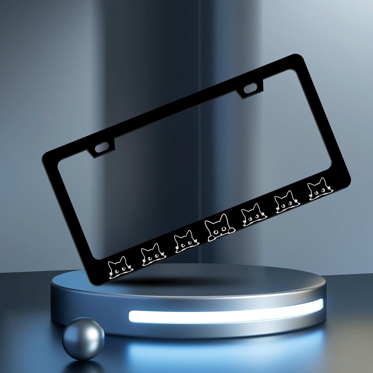 Marco de Placa de Licencia Gato Negro HOWKWAWY Acero Inoxidable