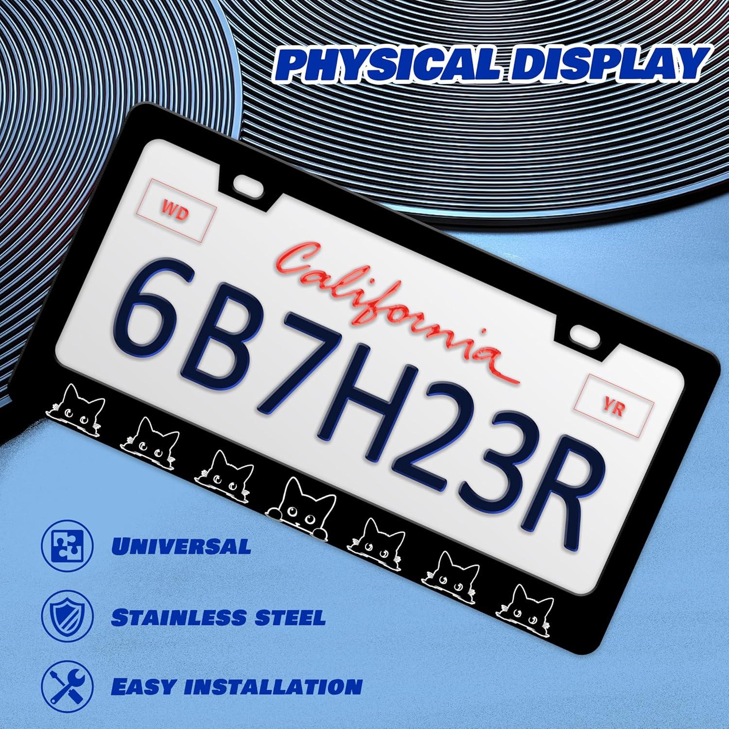 Marco de Placa de Licencia Gato Negro HOWKWAWY Acero Inoxidable