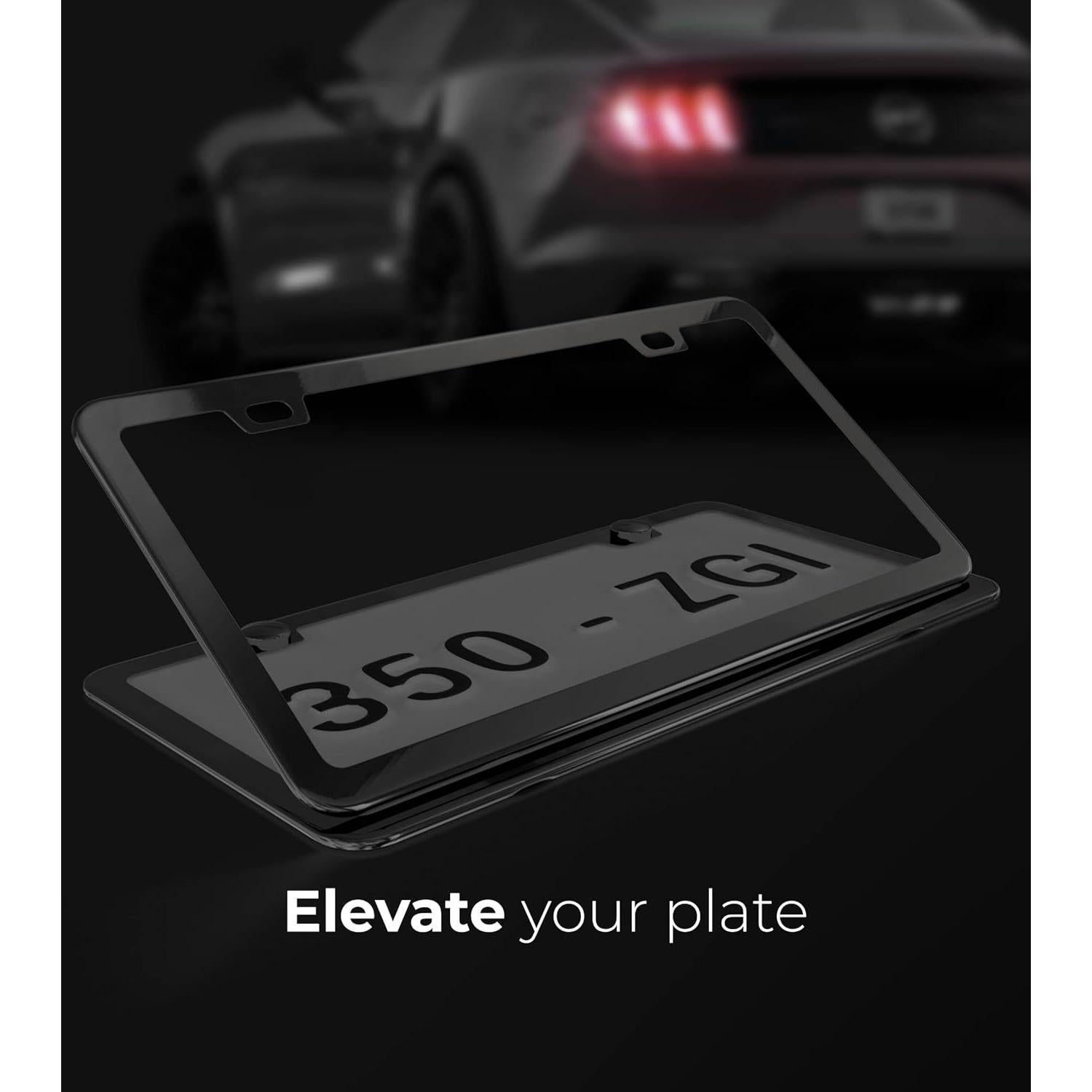 Marco de Placa de Licencia Deselen 350-ZGI Negro Espejo 2 Piezas