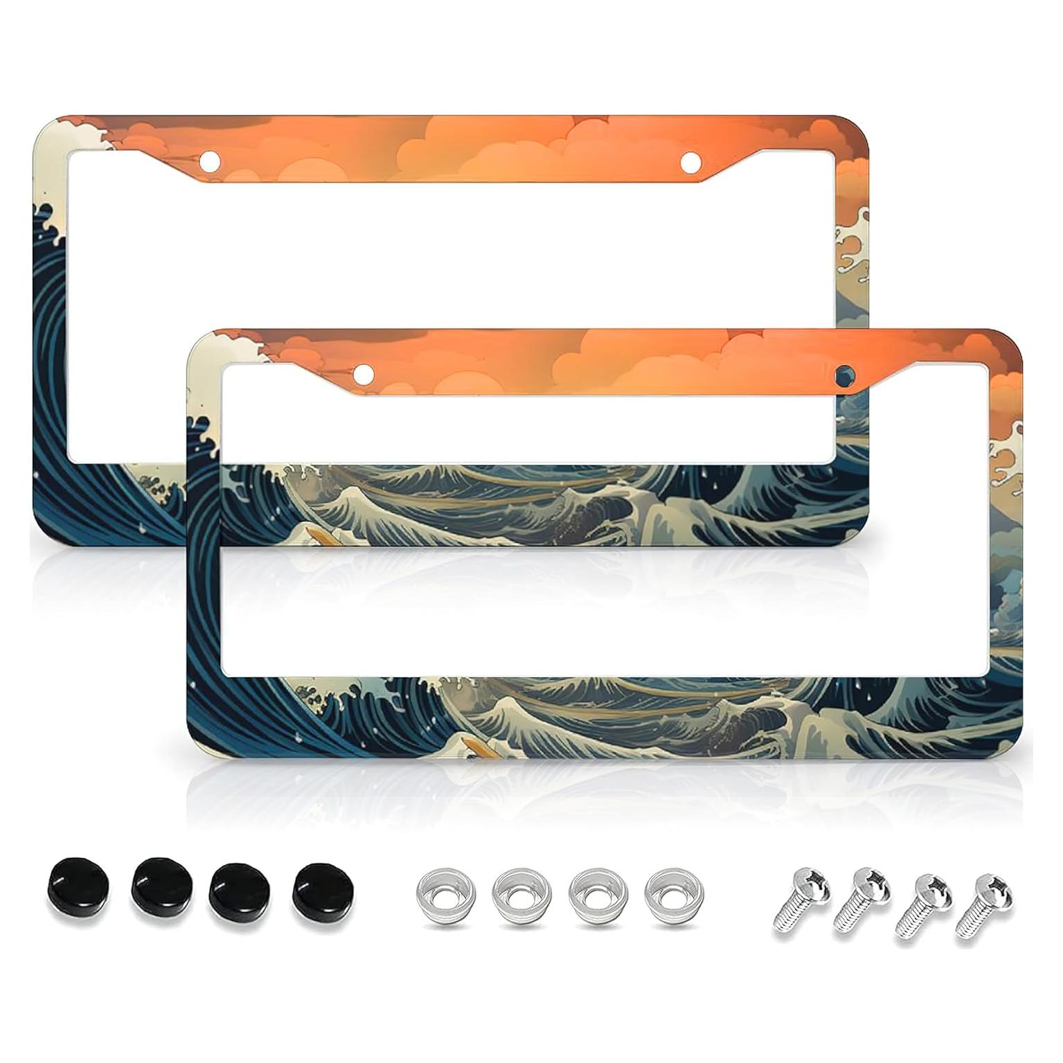 Marco de Placa de Licencia Aluminio LBHGUJGUG Olas del Océano 2 Pzas