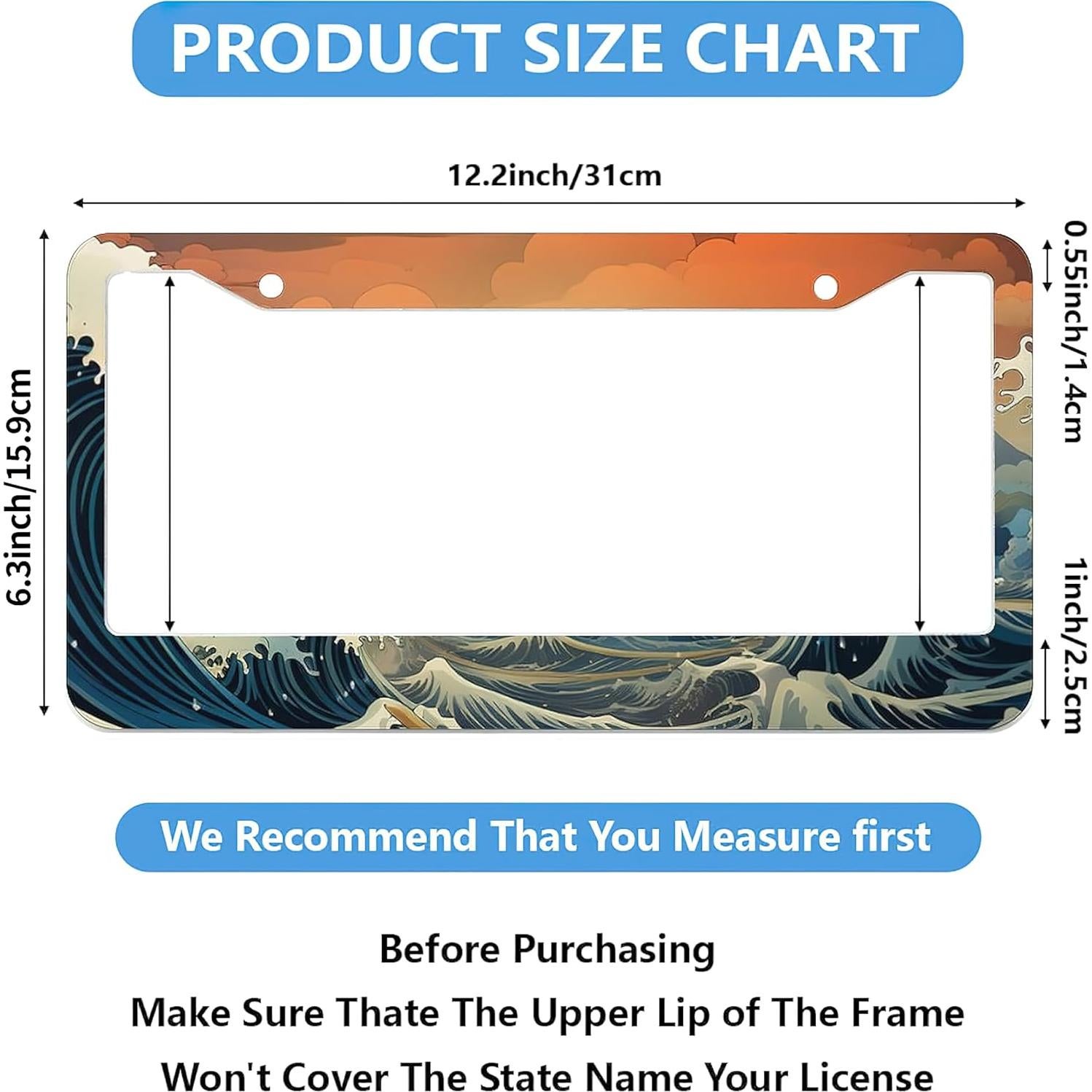 Marco de Placa de Licencia Aluminio LBHGUJGUG Olas del Océano 2 Pzas