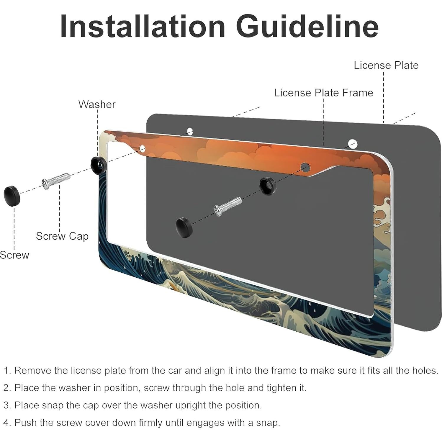 Marco de Placa de Licencia Aluminio LBHGUJGUG Olas del Océano 2 Pzas