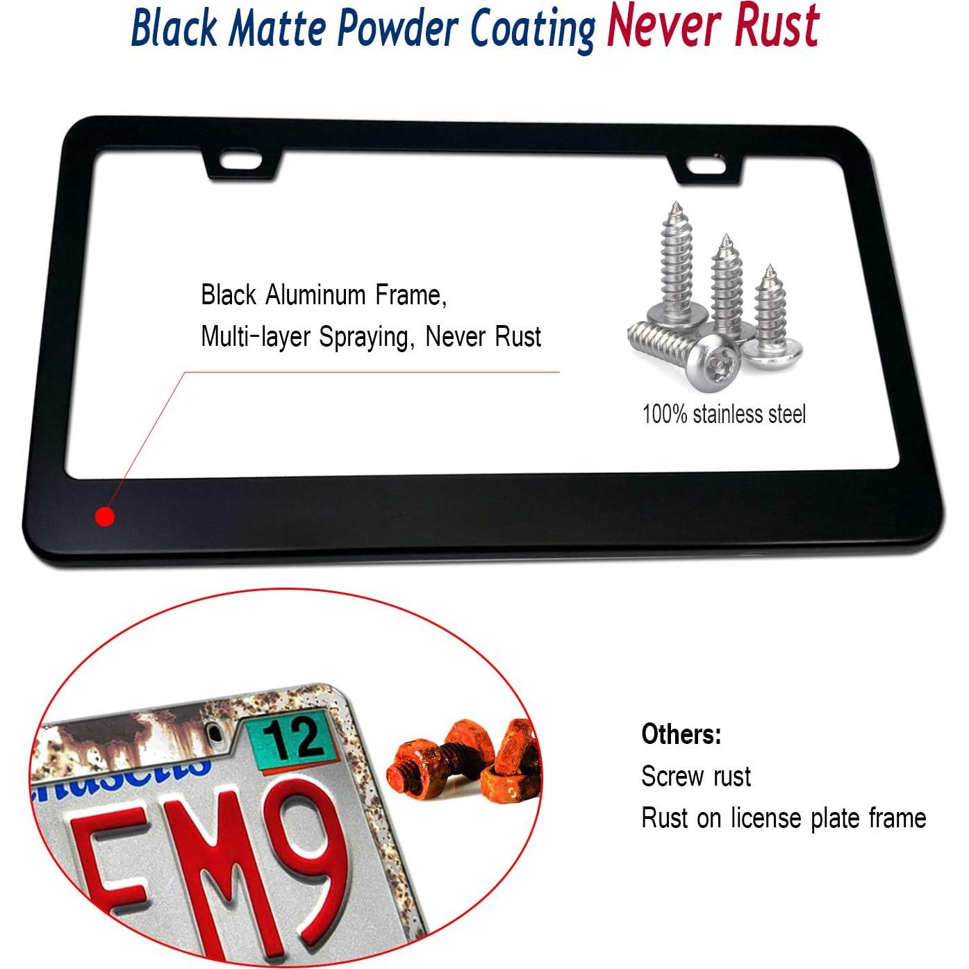 Marco de Placa de Licencia Antirrobo Aootf - Aluminio Negro 2 Pzas