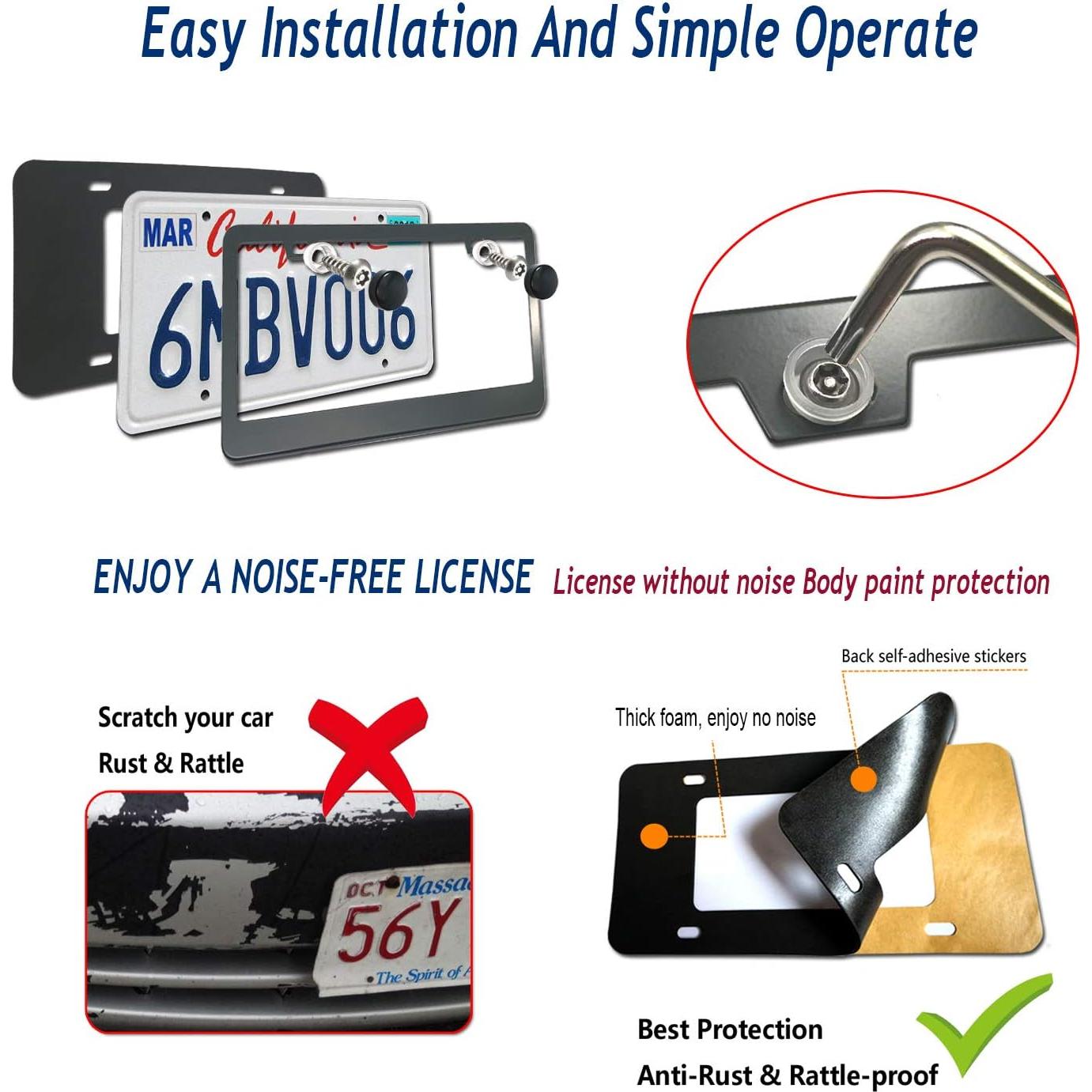 Marco de Placa de Licencia Antirrobo Aootf - Aluminio Negro 2 Pzas