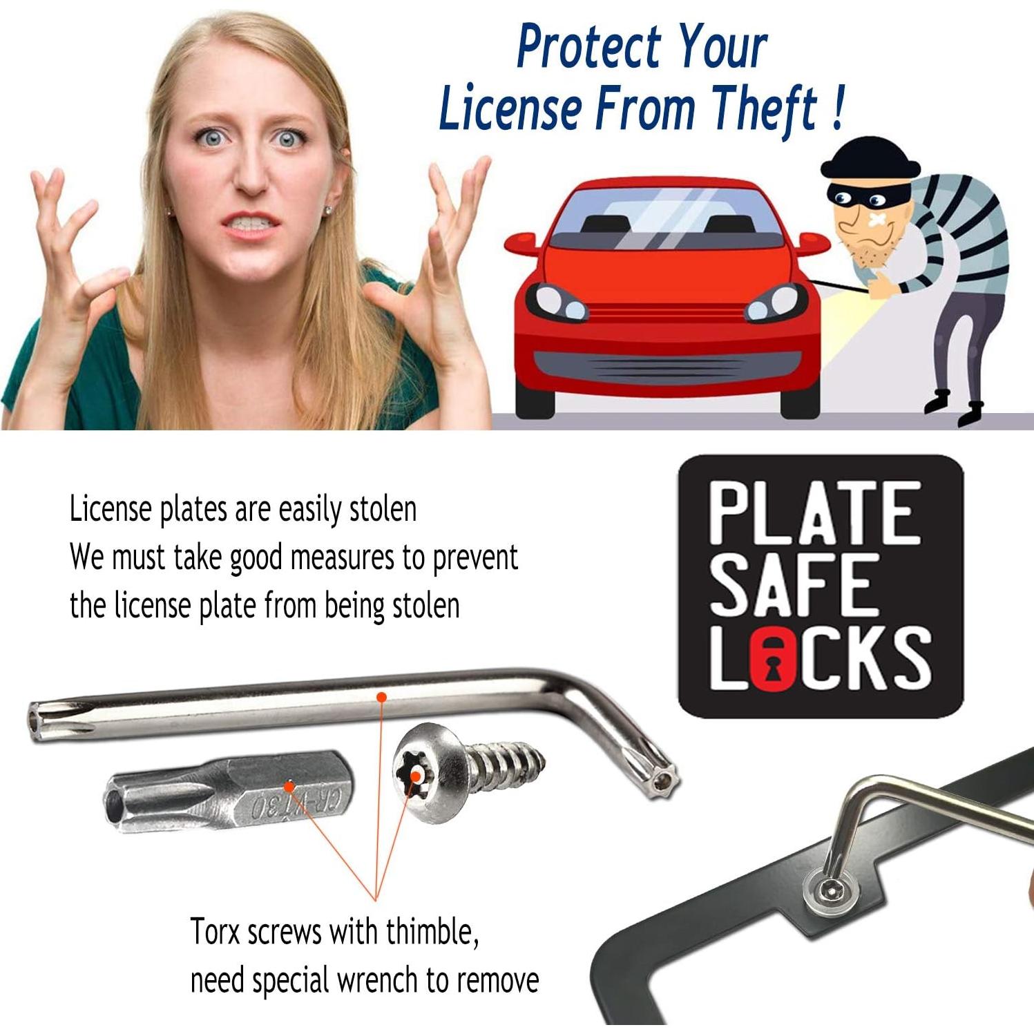 Marco de Placa de Licencia Antirrobo Aootf - Aluminio Negro 2 Pzas