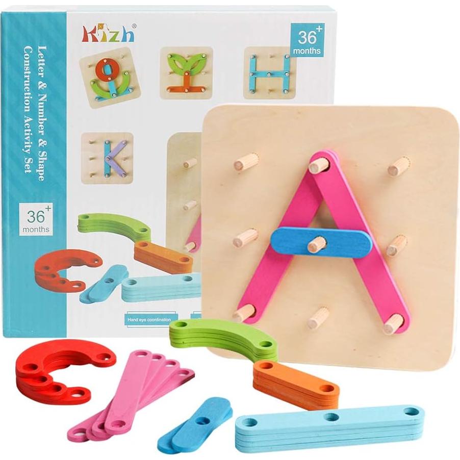 Juego de Construcción de Letras y Números Kizh - 26 Piezas de Madera