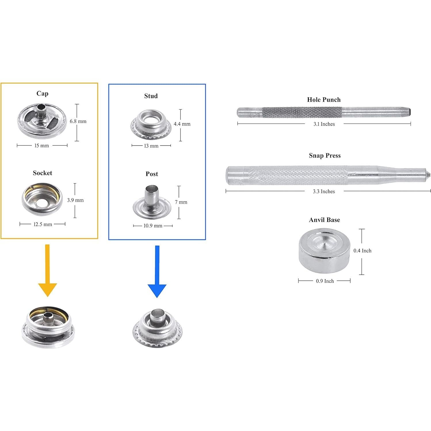 Kit de Botones de Presión Mandala Crafts Acero Inoxidable 15mm