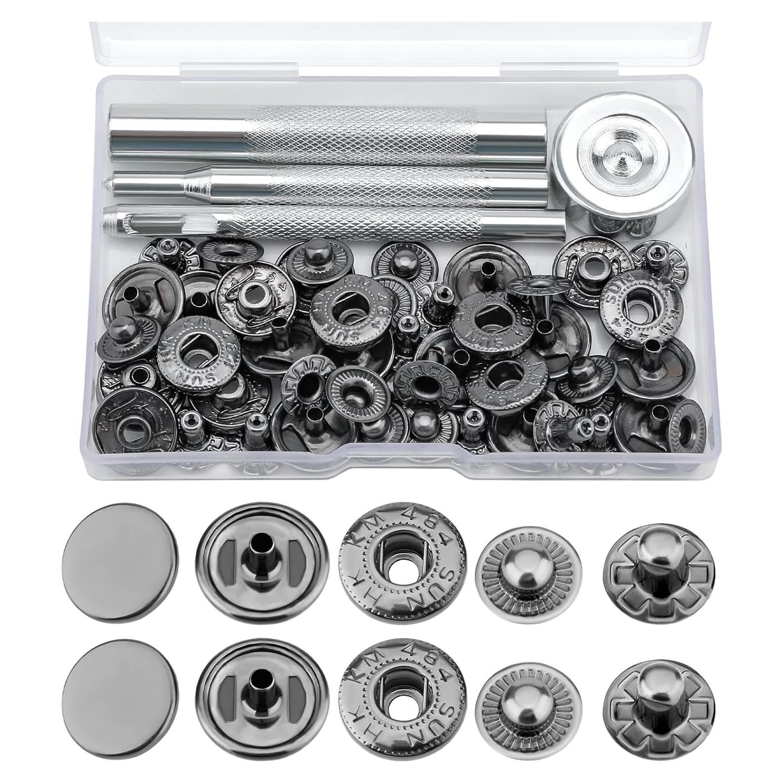 Kit de Botones a Presión Luter 12 Sets 15mm Metálicos Negro