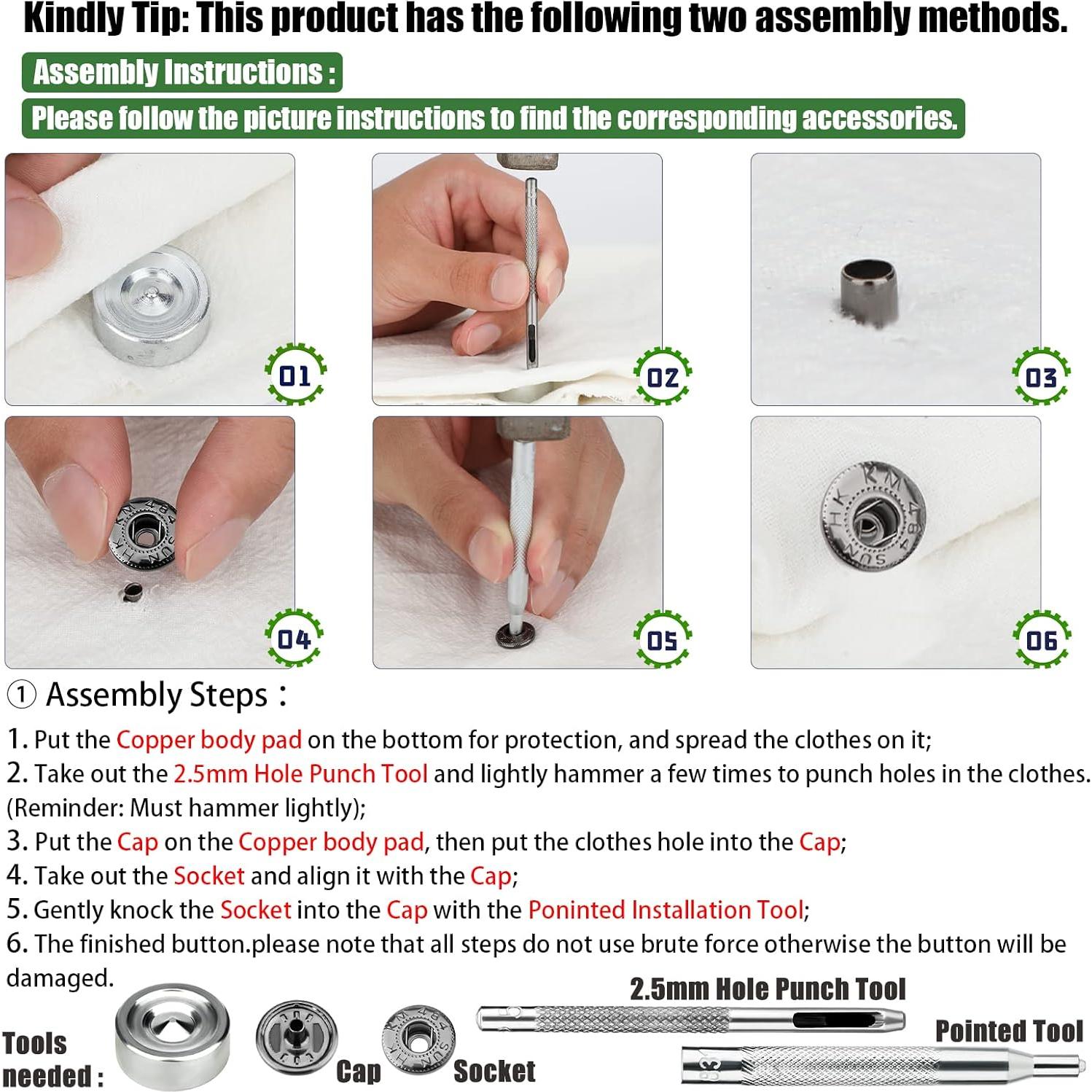 Kit de Botones a Presión Luter 12 Sets 15mm Metálicos Negro